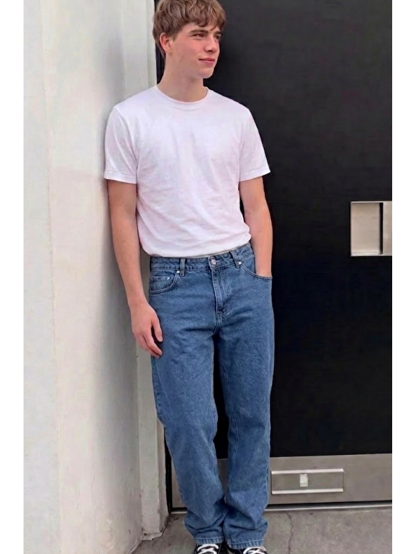 Comstar Erkek Bol Paça Mavi Baggy Pantolon