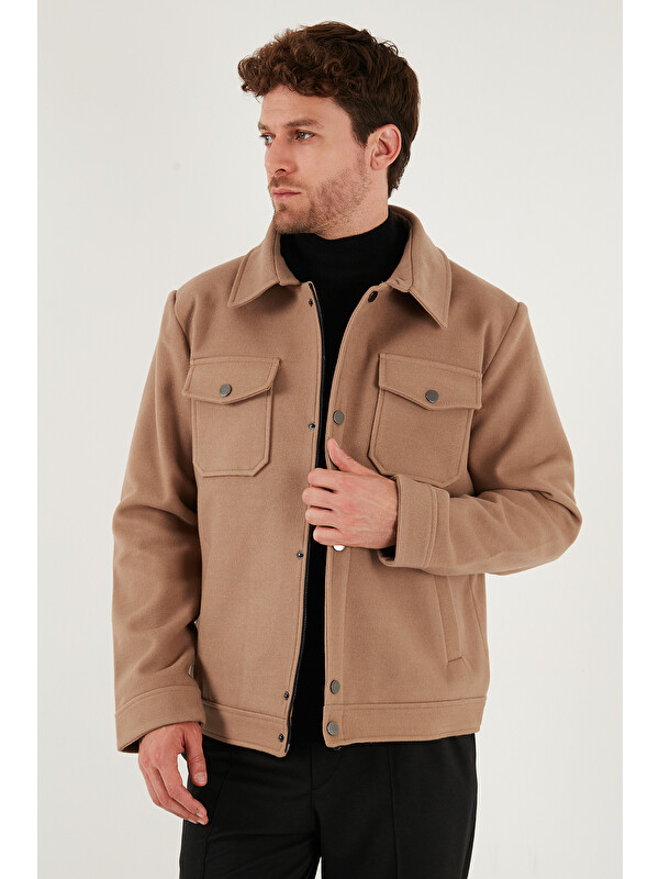 Buratti Slim Fit Ceket Yaka Astarlı Kaşe Kaban 58400347