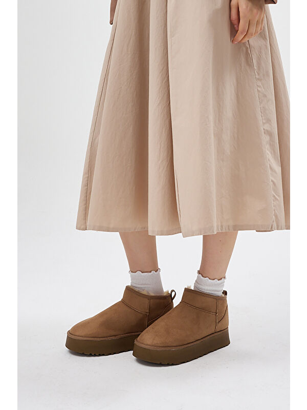 Tonny Black Bej Tonny Black Kalin Poli Kadın Taban İçi Kürklü Süet Görünümlü Bot