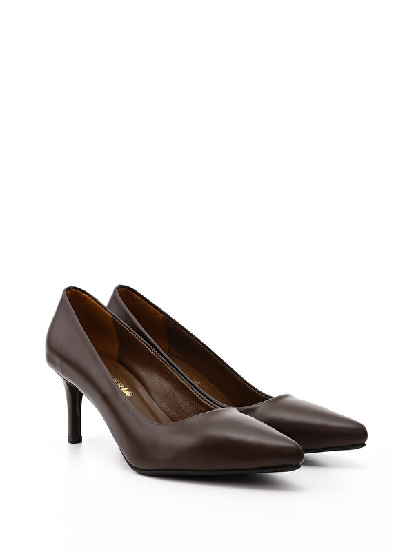 Kadın ÇİKOLATA KAHVE Sivri Burun İnce Topuklu Hakiki Deri Stiletto - Görsel 3