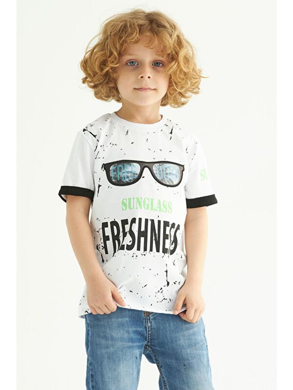 Zepkids Bisiklet Yaka Kısa Kol Beyaz Renk Erkek Çocuk Tshirt