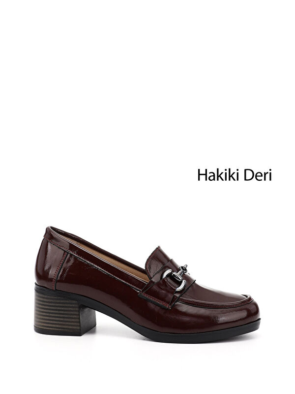GÖNDERİ(R) Kadın EKRU-BORDO Kısa Kalın Topuklu Hakiki Deri Ayakkabı