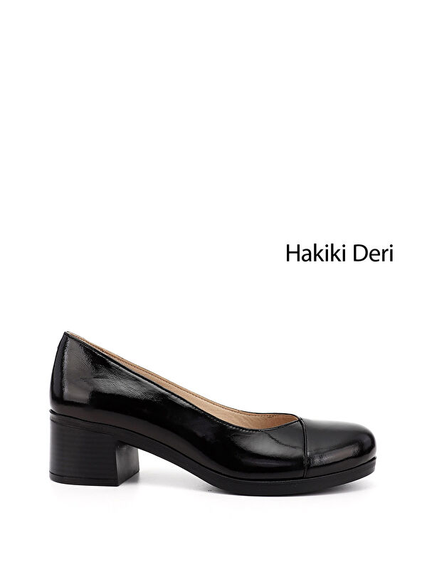 GÖNDERİ(R) Kadın BAKIR-SİYAH Kısa Kalın Topuklu Hakiki Deri Ayakkabı