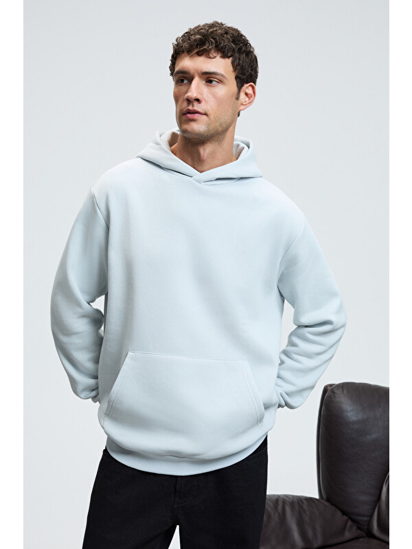 GRIMELANGE Draco Erkek Organik Kumaşlı İçi Polarlı Yumuşacık Kanguru Cepli Kapüşonlu GRİ Sweatshirt