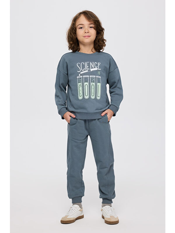 Panço Erkek Çocuk Baskılı Petrol Sweatshirt