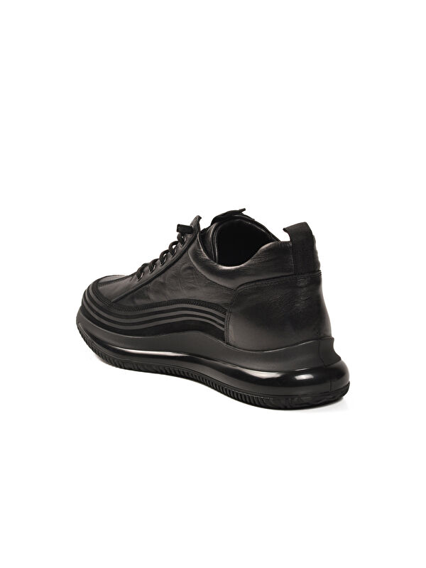 Voyager Siyah Voyager Hakiki Deri Kaymaz Taban Elastik Bağcıklı Erkek Sneaker E053 M