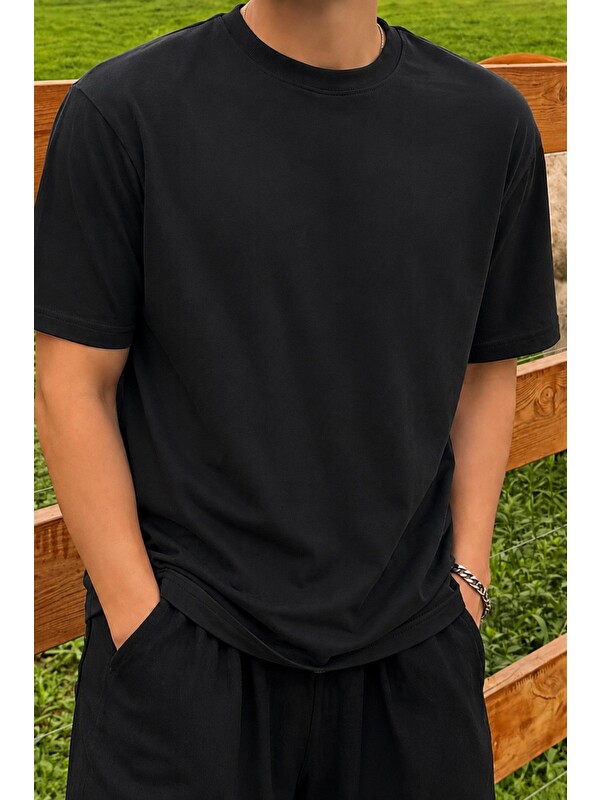 Tarz Cool Erkek Regular Fit Bisiklet Yaka Basic Tişört 2 İplik Şardonsuz %100 Pamuk Günlük Rahat T-Shirt