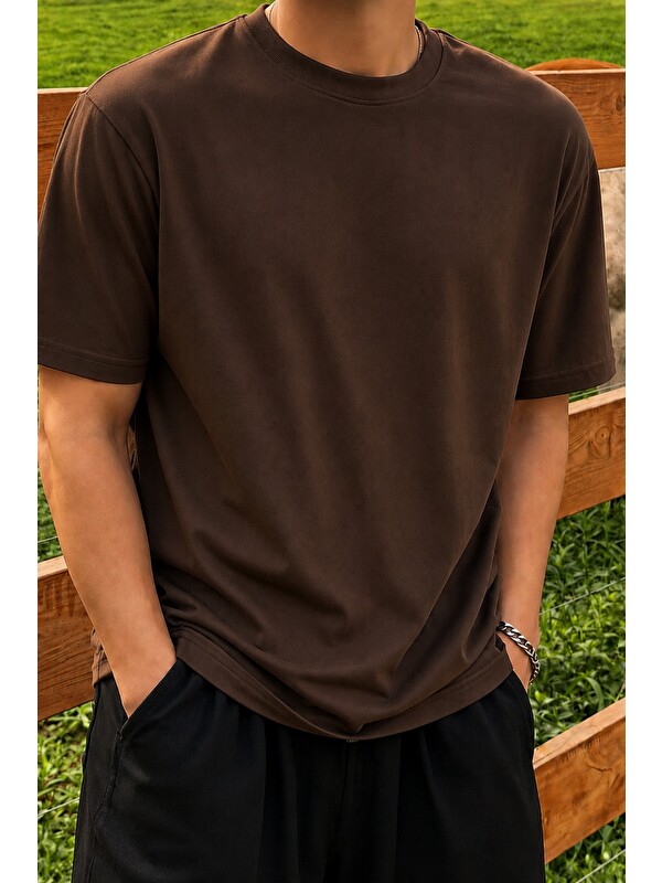 Tarz Cool Erkek Regular Fit Bisiklet Yaka Basic Tişört 2 İplik Şardonsuz %100 Pamuk Günlük Rahat T-Shirt