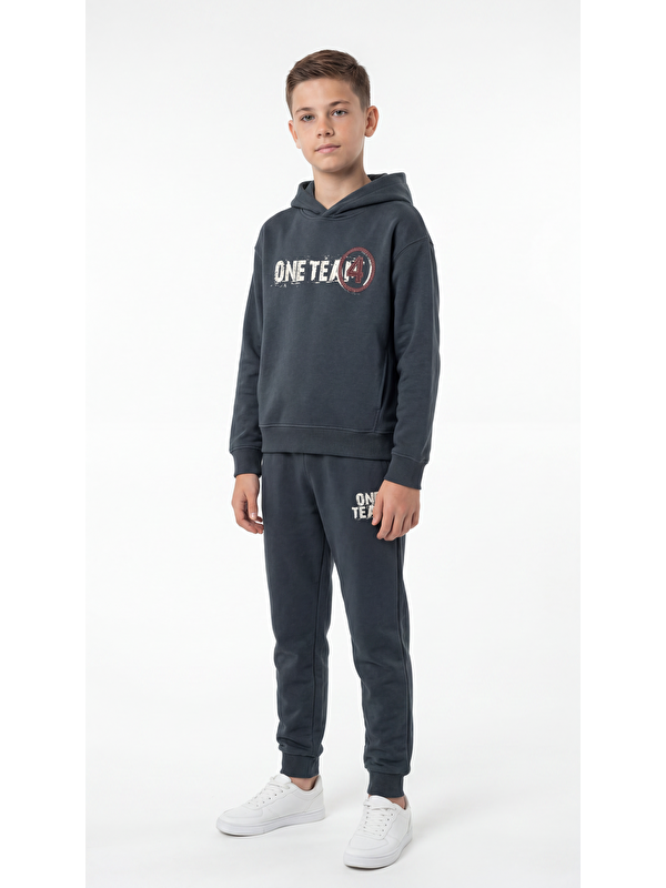 Mışıl Kids One Team Baskılı Kapüşonlu Erkek Çocuk Alt Üst Eşofman Takımı