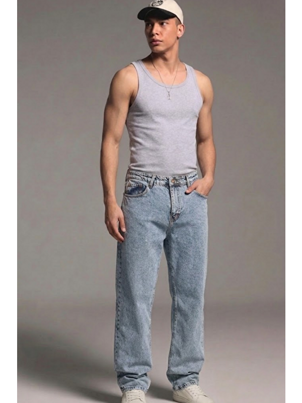 Comstar Erkek Relaxed Fit  5 Cepli Kar Mavi Jean Pantolon