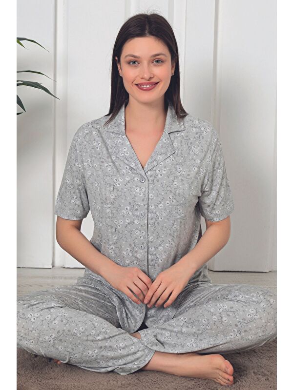 Intensive leopar desenli önden düğmeli kısa kol kadın Pijama Takımı
