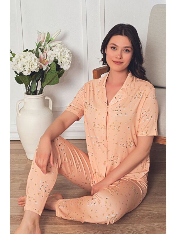 Intensive leopar desenli önden düğmeli kısa kol kadın Pijama Takımı