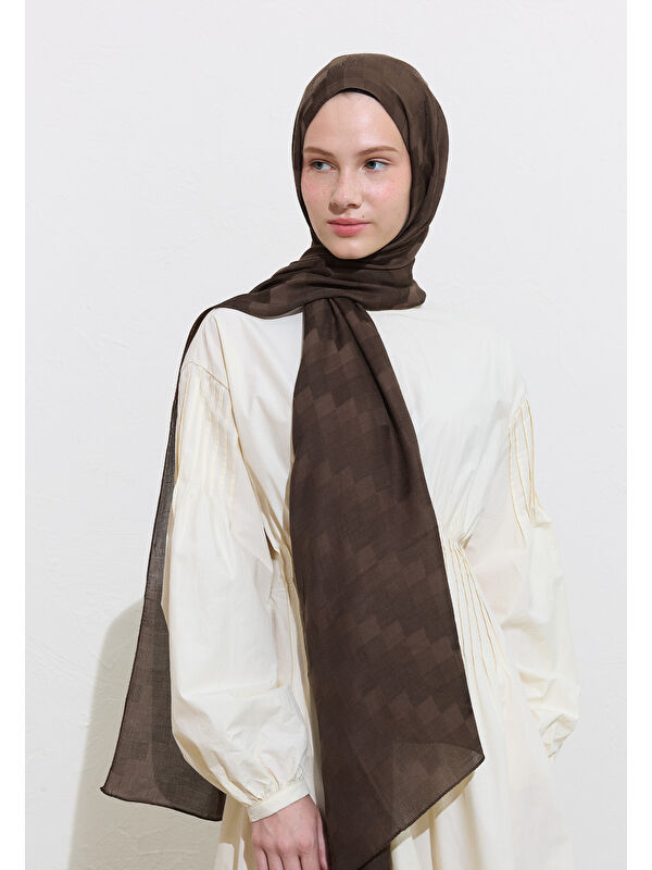 Fresh Scarfs Nori İpeksi Jakar Şal Tozlu Kahve