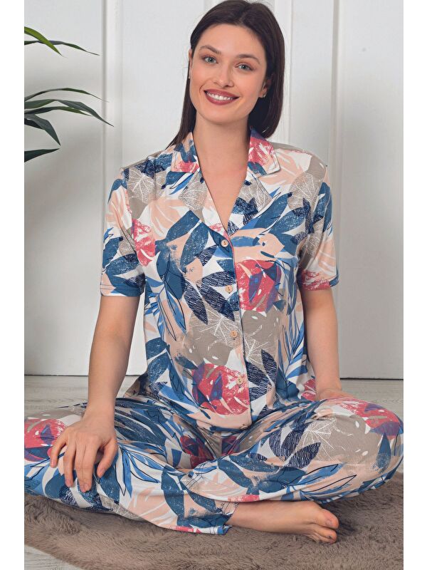 Intensive leopar desenli önden düğmeli kısa kol kadın Pijama Takımı