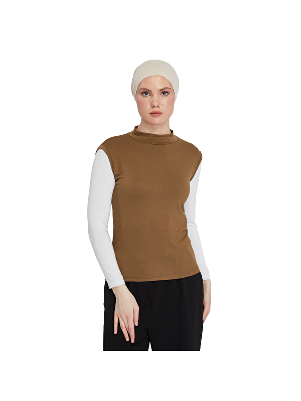 Altobeh Organik Kolsuz Balıkçı Yaka Elastanlı Kadın Sıfır Kol Body