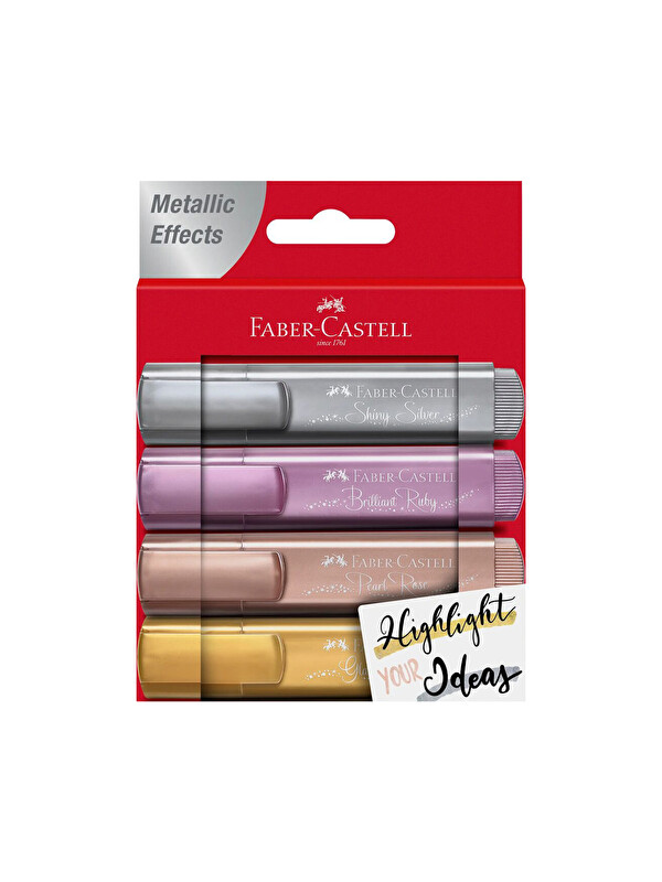 Faber-Castell Metalik 4'lü Kırmızı Karton Kutu Fosforlu Kalem Seti, ve Parlak Renkler