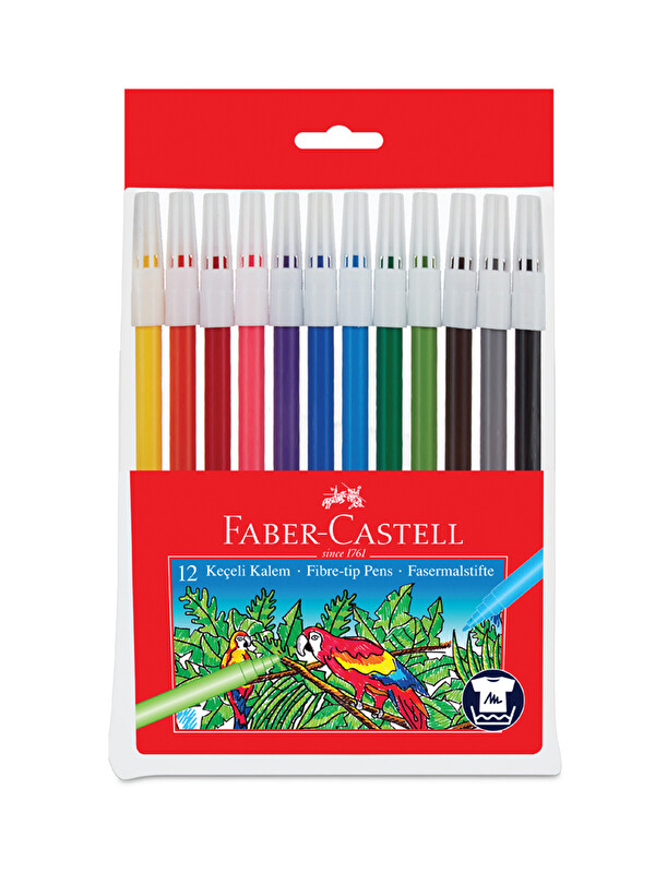 Faber-Castell Keçeli Kalem 12 Renk, Parlak Renkler, Su Bazlı Yıkanabilir Mürekkep, Çocuklar İçin Güvenli
