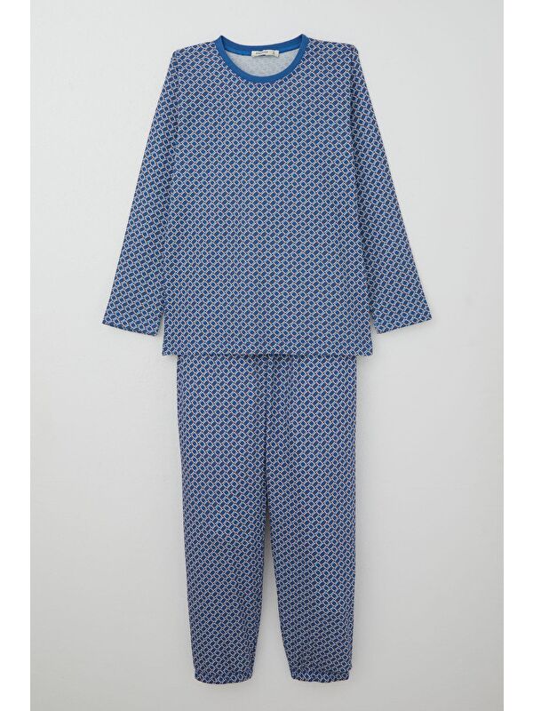 Breeze Erkek Çocuk Pijama Takımı Kare Desenli Mavi (10 Yaş)