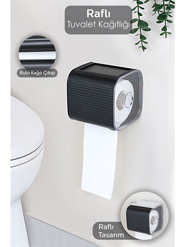 Meleni Home Yapışkanlı Kapalı Tuvalet Kağıtlığı Plastik Banyo Wc Tuvalet Kağıtlık Raflı Peçetelik