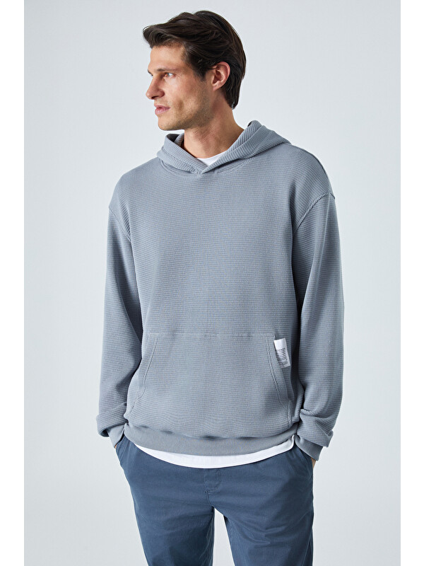 GRIMELANGE Erkek Oversize Kapüşonlu Uzun Kollu GRİ Sweatshirt