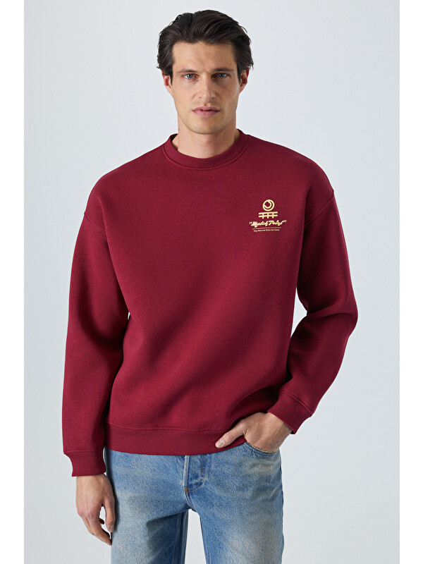 GRIMELANGE SINNER Erkek Yumuşacık Kumaşlı BORDO Sweatshirt