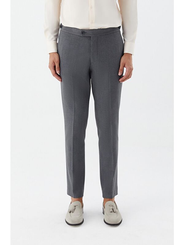 Sabri Özel Erkek Antrasit Dar Kesim Slim Fit Normal Bel Chino Düğme Ayarlı Pantolon