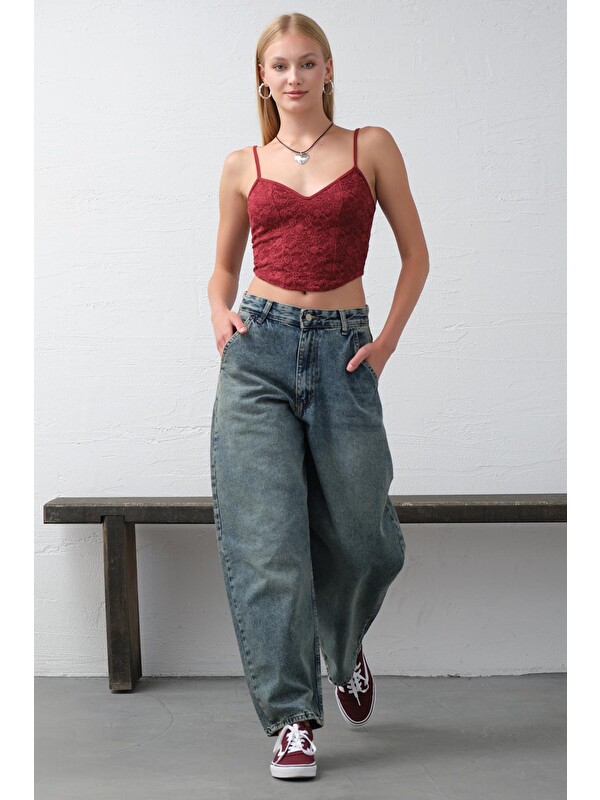 Maule Bol Kesim Yüksek Bel Balloon fit baggy Jean Jean Salaş Kadın Pantolon @Matera