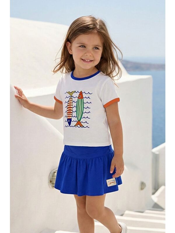 ZEYLAND Kız Çocuk Baskılı T-Shirt Ve Etek Takım  - Sax