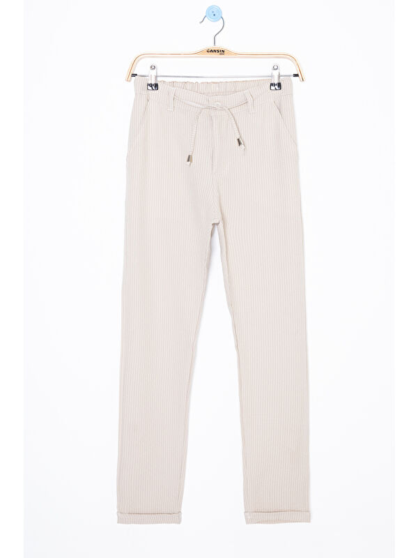 Wikiland Krem Beli Bağcıklı Duble Paça Erkek Çocuk Jogger Pantolon 20038