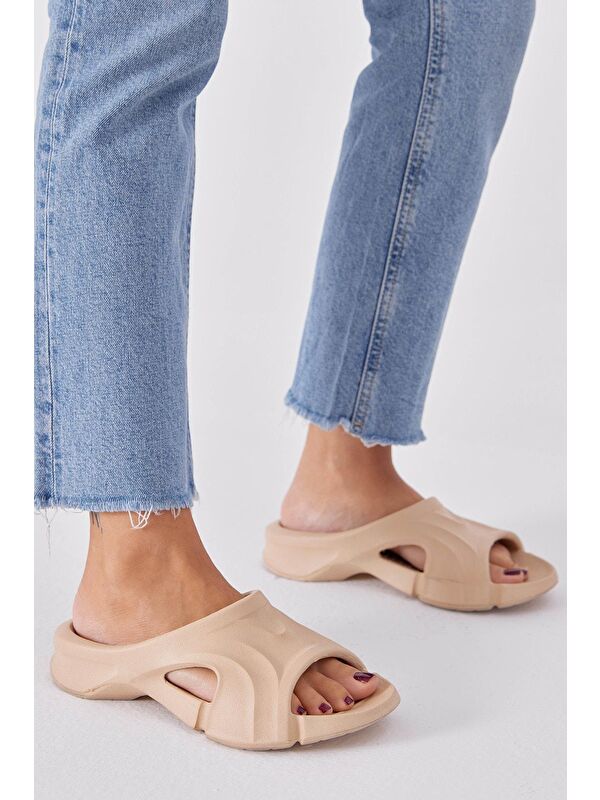 Unisex Krem Desenli Kalın Tabanlı Eva Terlik - Görsel 3