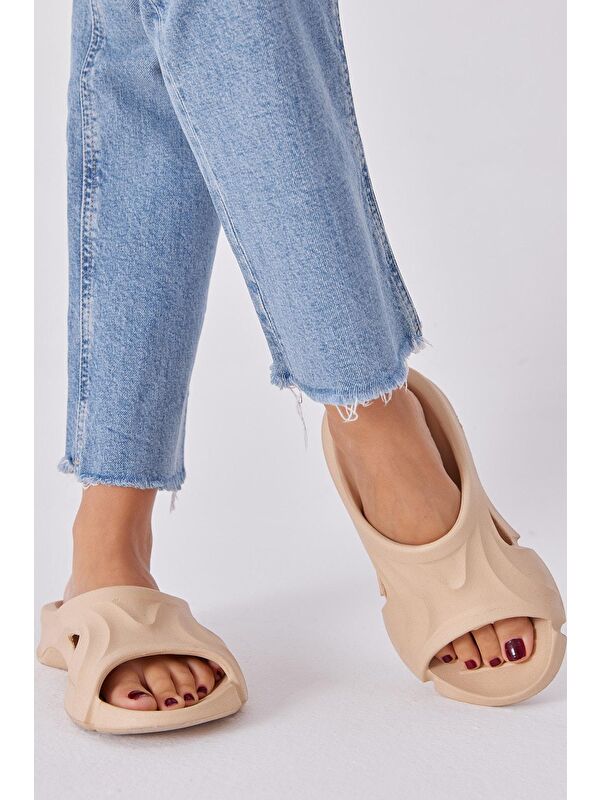 Unisex Krem Desenli Kalın Tabanlı Eva Terlik - Görsel 4