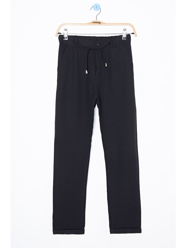Wikiland Siyah Beli Bağcıklı Duble Paça Erkek Çocuk Jogger Pantolon 20037