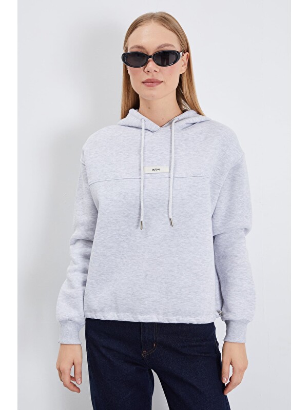 Fullamoda 3 İplik Active Baskılı Kapüşonlu Stoperli Oversize Sweatshirt