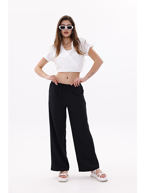Genius Store Kadın Pantolon Geniş Paça Pamuklu Viskon Cepli Pantolon Beli Lastikli GENİŞPAÇA-PANTOLON