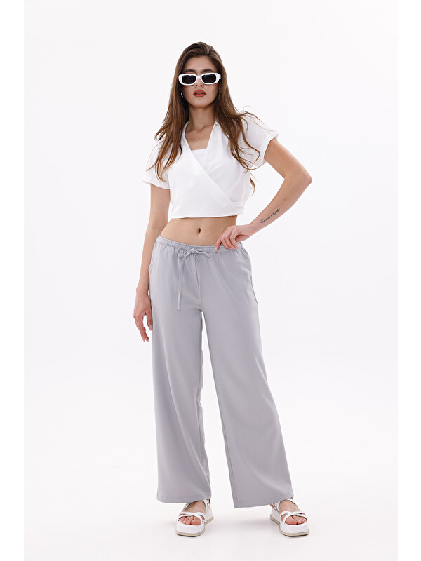Genius Store Kadın Pantolon Geniş Paça Pamuklu Viskon Cepli Pantolon Beli Lastikli GENİŞPAÇA-PANTOLON