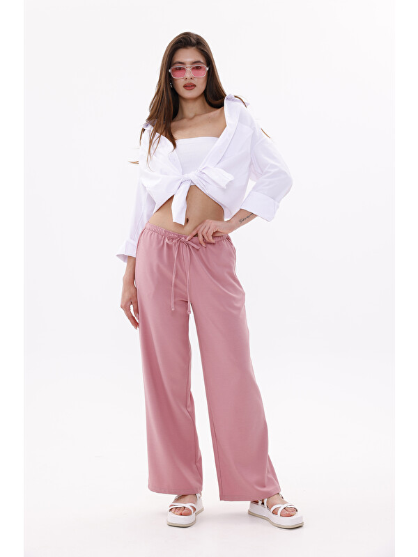 Genius Store Kadın Pantolon Geniş Paça Pamuklu Viskon Cepli Pantolon Beli Lastikli GENİŞPAÇA-PANTOLON