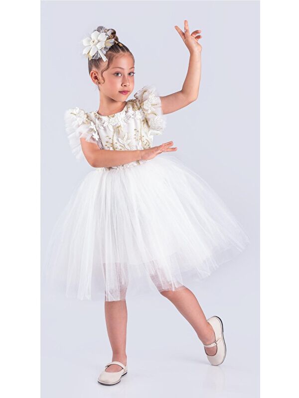 Mnk Baby & Kids Kız Çocuk Nakışlı Tütü Etek Elbise MNK0578