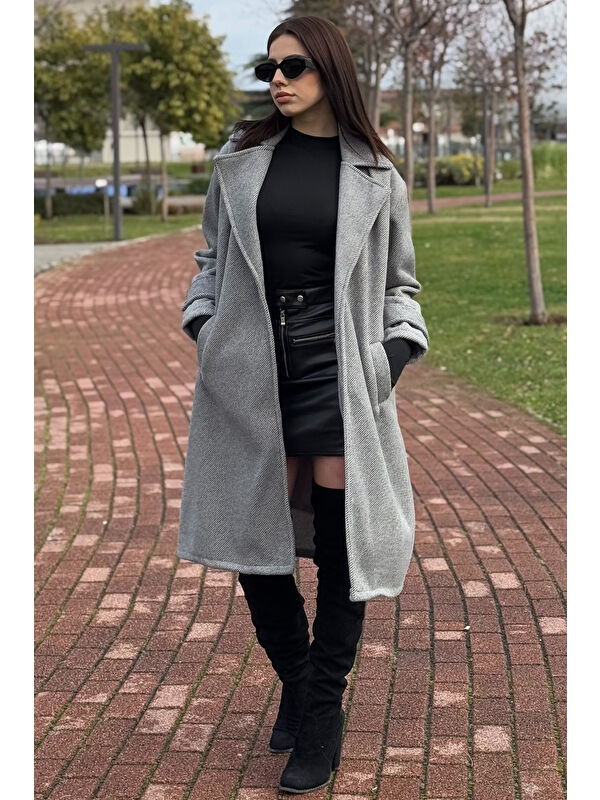 Gülseli Astarlı Kruvaze Yaka Kadın Kaşe Kaban