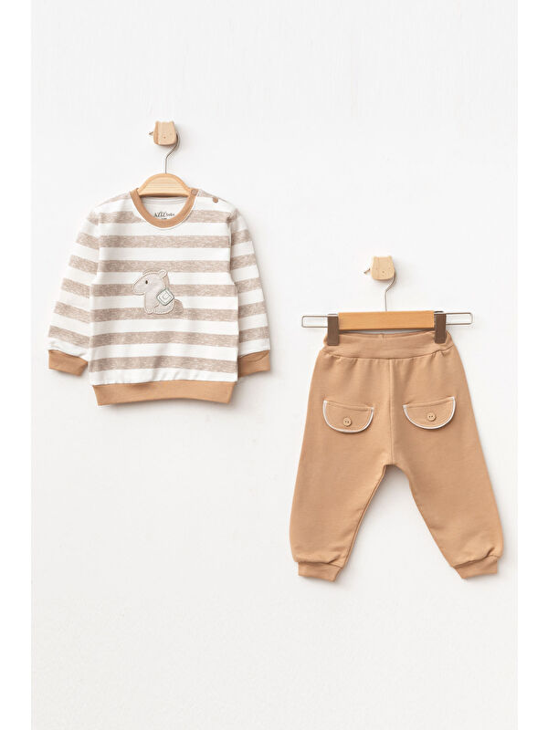 AZİZ BEBE Erkek Bebek At Nakışlı Sweatshirt Pantolon 2 'li Alt Üst Bebek Takımı 3 Ay - 36 Ay