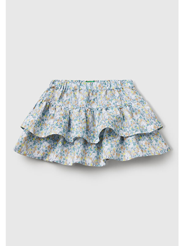 United Colors Of Benetton Kız Çocuk Mavi Tamamı Baskılı Beli Lastikli Katlı Etek