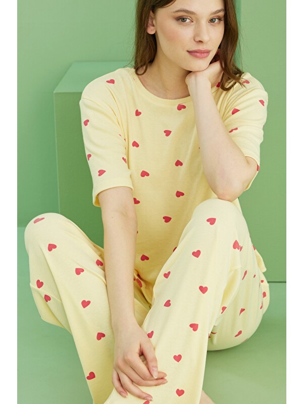 Siyah İnci Fitilli Kaşkorse Örme Pijama Takım