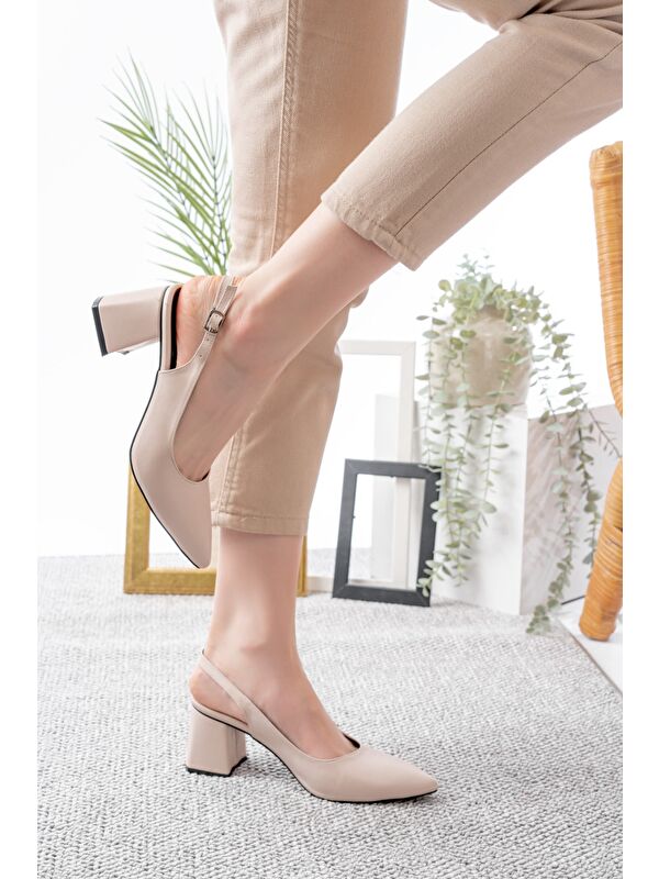 Kadın Louisa Bej Cilt Arkası Açık Klasik Topuklu Ayakkabı - Görsel 2