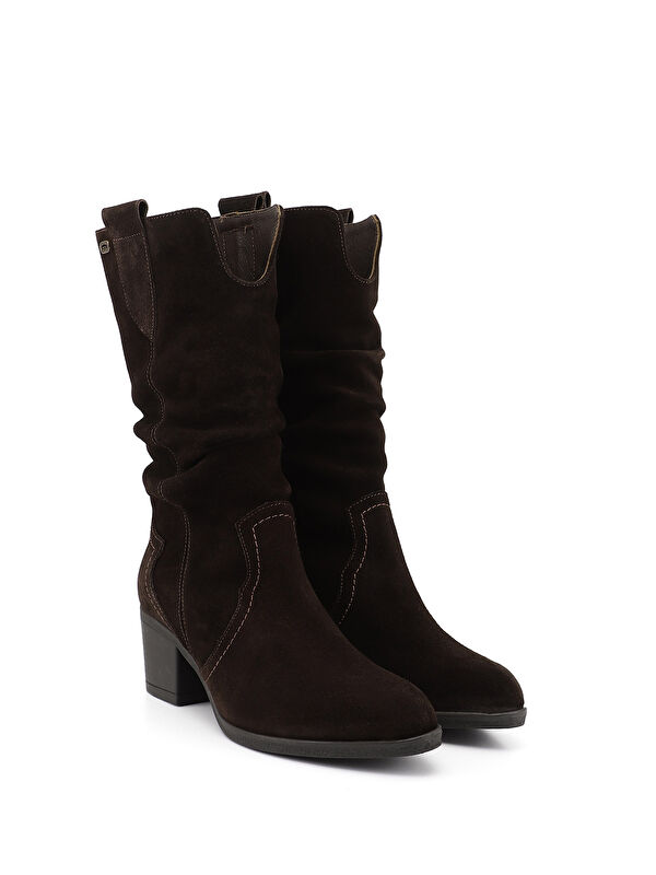 Kadın AÇIK KAHVERENGİ Kalın Topuklu Körüklü Hakiki Deri Çizme - Görsel 4