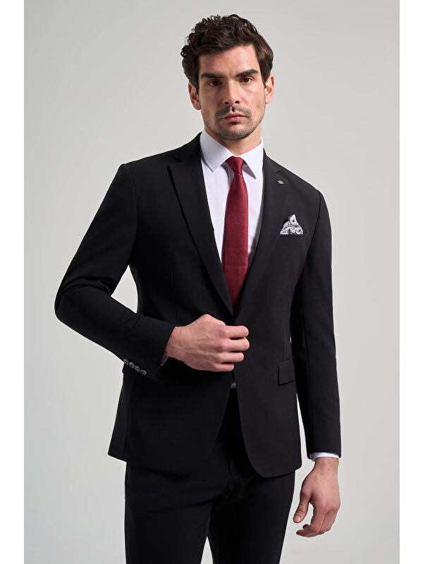 İMZA Düz Gabardin Mono Yaka Tam Astar Beli Lastikli Esnek 6 Drop Slim Fit Takım Elbise 1001250155