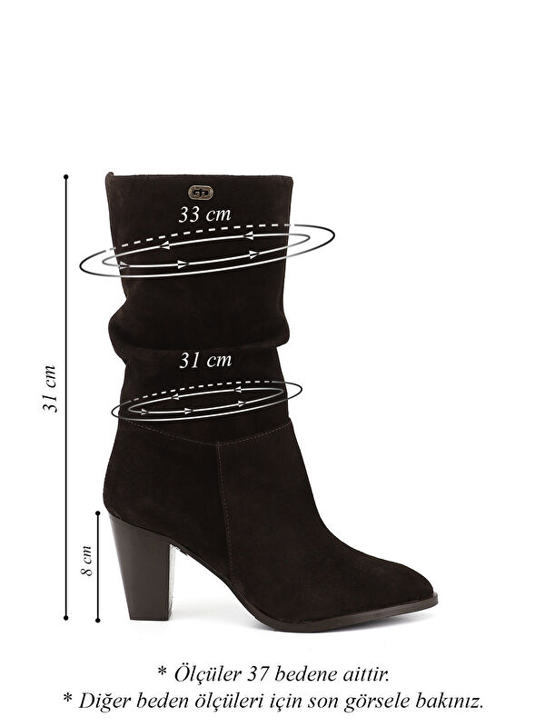 Kadın AÇIK KAHVERENGİ Sivri Burun Körüklü Kalın Topuklu Hakiki Deri Çizme - Görsel 3