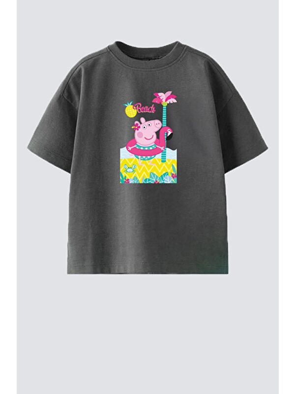Monila Kız Çocuk Pamuklu Bisiklet Yaka Baskılı T-Shirt
