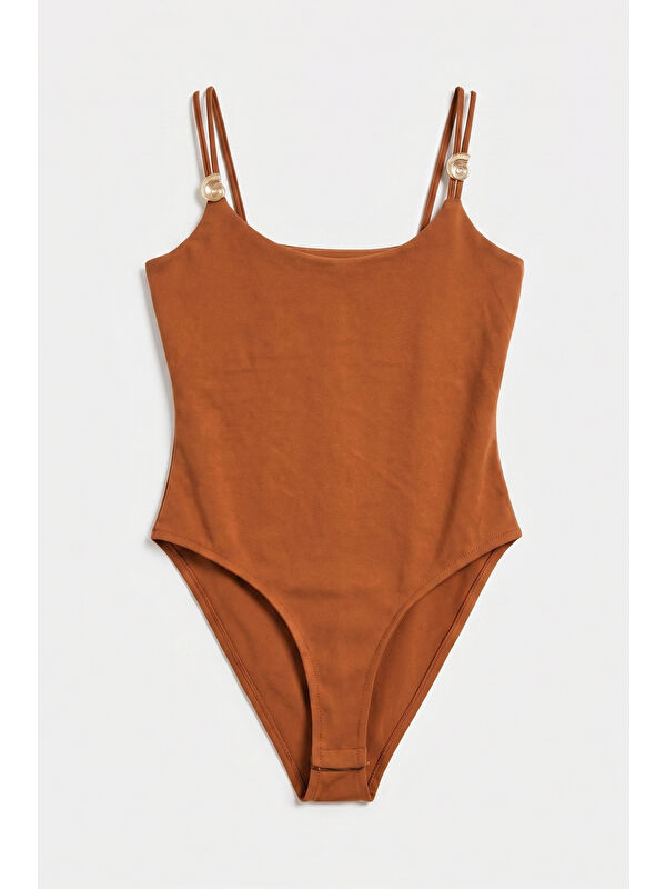 It's Basic Kadın Camel s6-55 Askılı Aksesuar Detaylı Çıtçıtlı Body