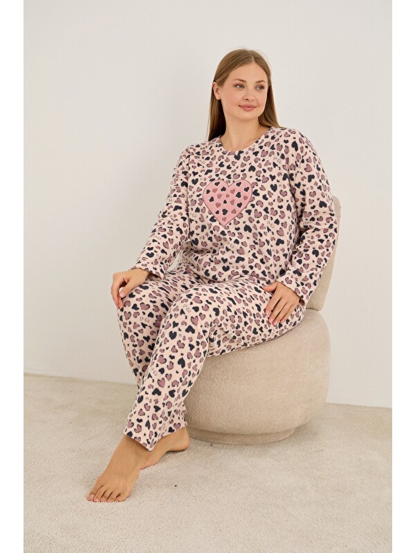 Siyah İnci Beden Polar Kışlık Örme Pijama Takım