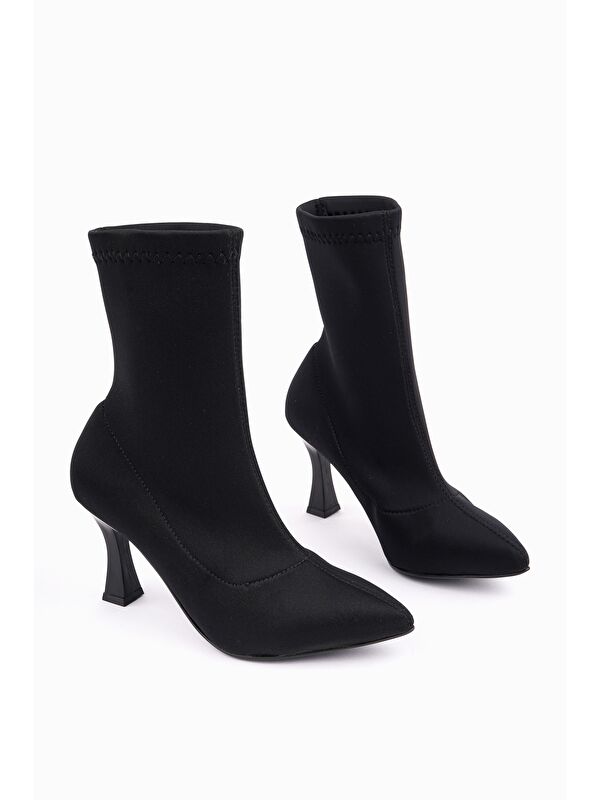 GLASYA Sivri Burun İnce Topuklu Kadın Streç Bot - Görsel 7