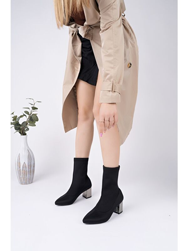 GRANDE Sivri Burun Kalın Topuklu Kadın Streç Bot - Görsel 3